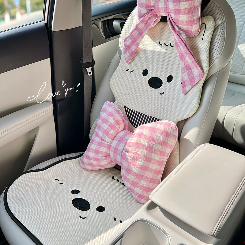 汽车坐垫四季通用亚麻透气座垫蝴蝶结西高地卡通可爱车载座椅套女,淘宝优惠券,粉丝福利购,淘宝优惠卷