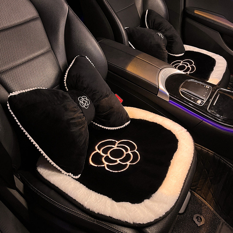 冬季毛绒汽车坐垫四季通用高级感女士山茶花后排屁股垫秋冬座椅套,淘宝优惠券,粉丝福利购,淘宝优惠卷