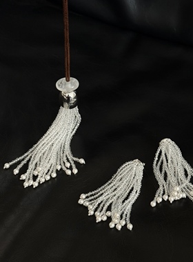SAMPAN小众设计张悦儿同款白水晶流苏项链长款毛衣链复古珍珠耳环