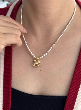 SAMPAN小众星摇木马珍珠项链女