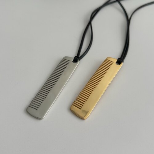 SAMPAN定制小众设计银色梳子项链饰品金银两色头梳皮绳复古毛衣链 - 图3