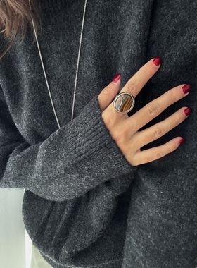 SAMPAN小众设计木纹石椭圆吊坠