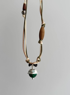 SAMPAN新款山丘榛果项链复古蜡绳民族风榛果图腾串珠长款锁骨链女