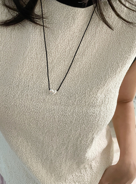 棉绳纯银爱心吊坠可抽拉项链