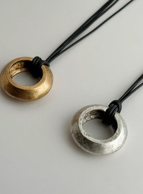 复古做旧圆环吊坠项链小众个性简约百搭沙丘粗野派金圈银圈锁骨链