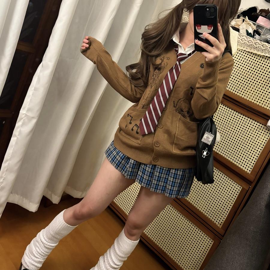 原创自制宅系可爱二次元动漫感毛衣女宽松百搭JK制服开衫外套上衣 - 图1