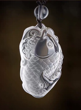 白水晶好运锦鲤鱼吊坠送礼水晶雕刻挂件白水晶年年有余毛衣链礼品