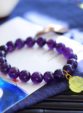 天然紫水晶手串配蜜蜡花开富贵浓郁紫水晶手链时尚民族风女款手饰