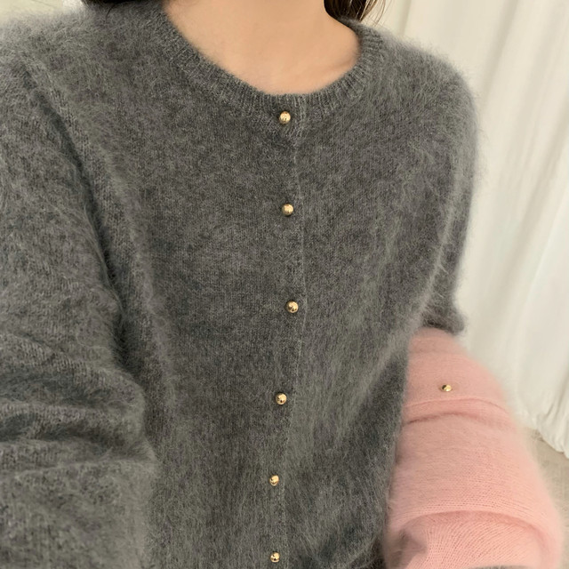 MOMO-Super wooly 26-year early spring brushed round neck simple knitted cardigan (including 100 sheep wool) 7901