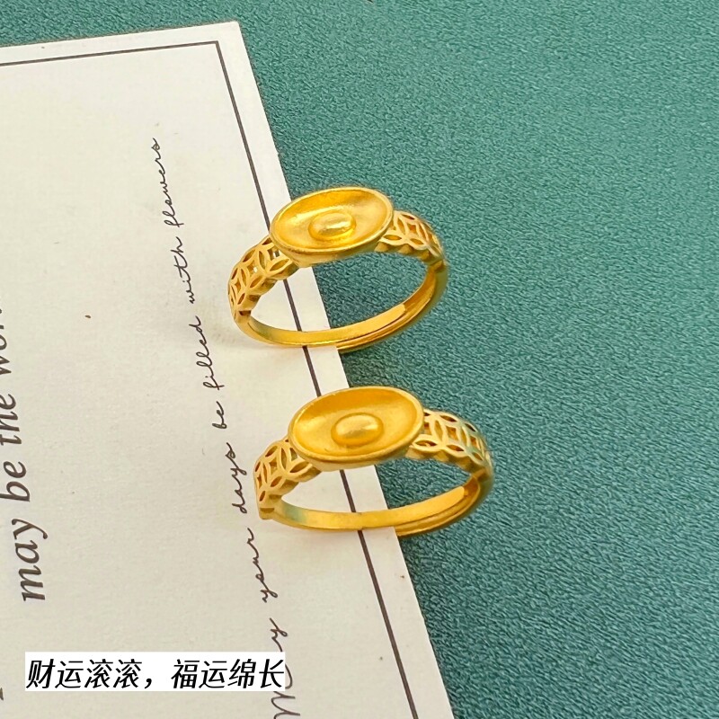 古法沙金女戒指镀金戒指环活口铜合金原创中国风元宝戒指久不掉色