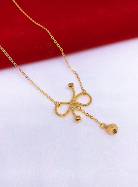 网红越南沙金女士项链真空铜镀黄金锁骨链相思结蝴蝶结一体不掉色