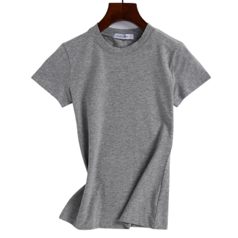 半高领短袖女修身纯棉孔雀蓝t恤 花汐拾T恤