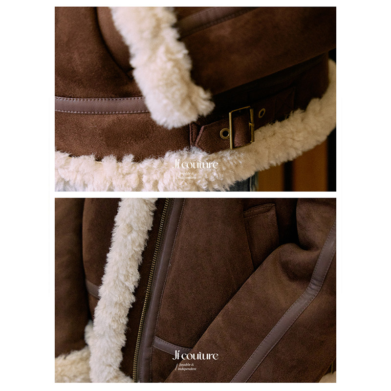 Jicouture 复古立领仿皮毛一体夹克外套女冬季短款环保羊羔毛上衣,淘宝优惠券,粉丝福利购,淘宝优惠卷