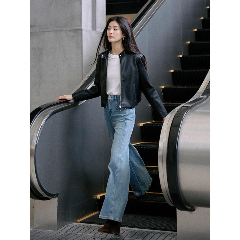 Jicouture正肩PU皮拉链机车皮衣女秋季短款美式复古立领夹克外套,淘宝优惠券,粉丝福利购,淘宝优惠卷