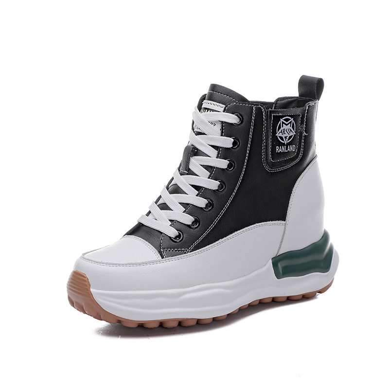 女鞋真皮秋新款松糕单鞋百搭高跟厚底内增高休闲高帮鞋子短靴,淘宝优惠券,粉丝福利购,淘宝优惠卷