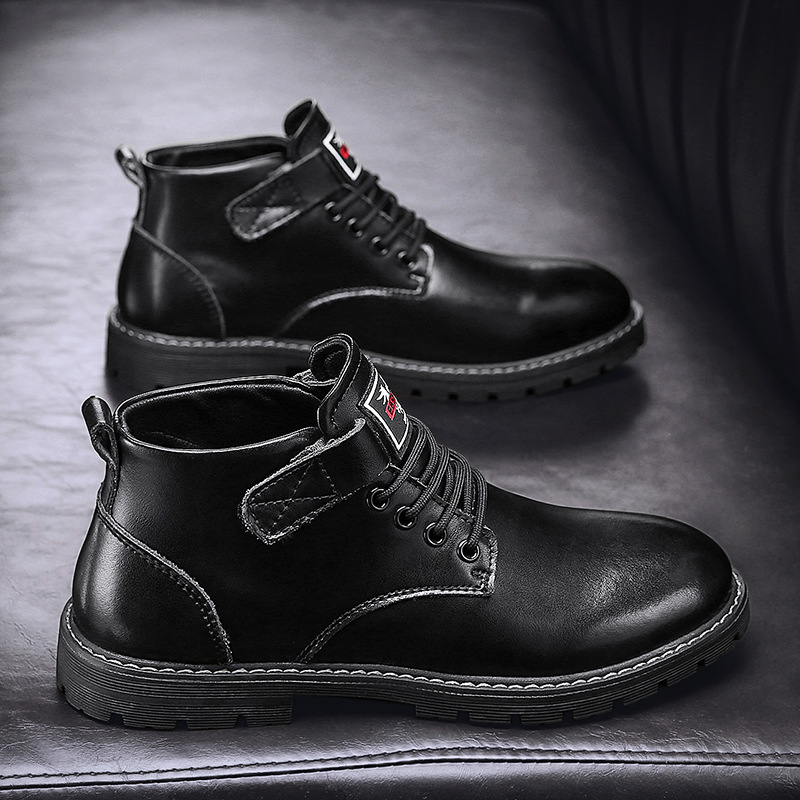 8596男鞋马丁靴户外工装靴大头皮靴秋冬高帮系带皮面短靴加绒棉靴 - 图2
