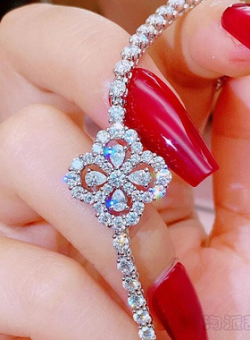 HW女纯银满钻四叶草轻奢高级手链