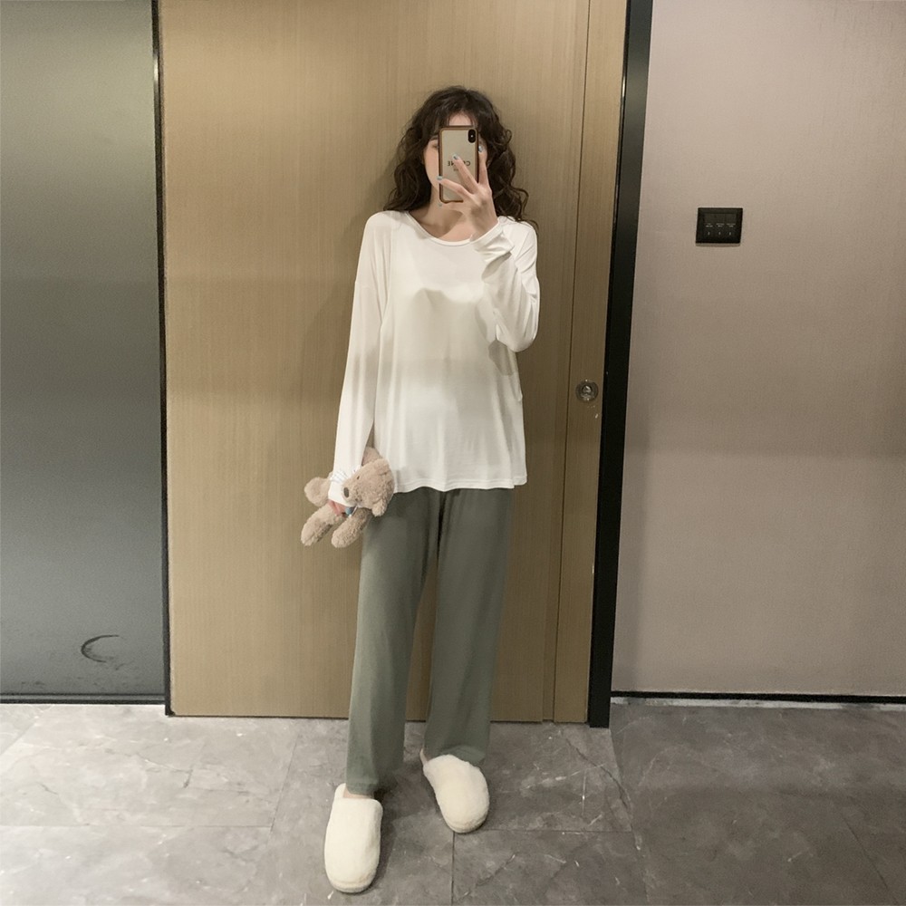 莫代尔孕妇春夏撞色长衣长裤睡衣 诺初宠爱家居服套装