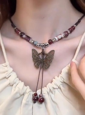 新中式串珠蝴蝶项链民族风颈链