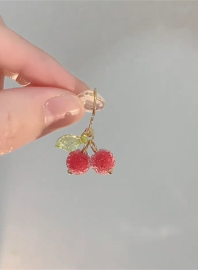 复古风可爱法式女樱桃耳钉无耳洞
