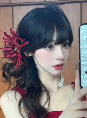 古风新中式红色彼岸花发夹超仙
