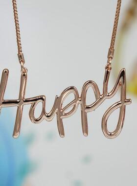 包邮威妮华比拉项链女镀18K金锁骨链HAPPY英文字母短链锁骨链