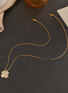 新款猫眼石四叶花锁骨链时尚k金