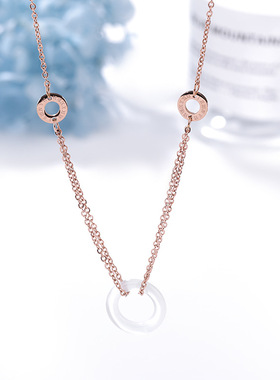 新款时尚玫瑰金白玉项链