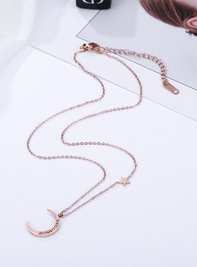 森系钛钢玫瑰金项链女