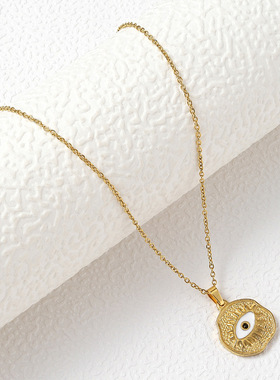 韩版不锈钢油压眼睛金色项链