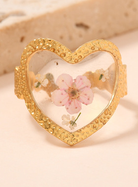 欧美永生花滴胶开口戒