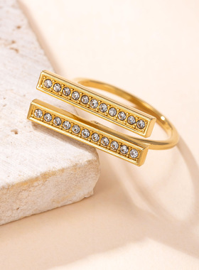 跨境新款双排镶钻镀18K金戒指