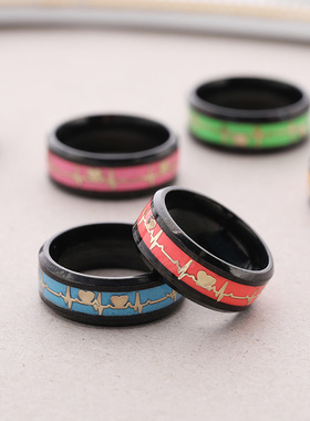 龙鳞夜光心电图情侣钛钢戒指