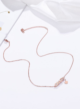 钛钢玫瑰金爱心项链16