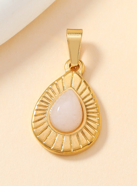 钛钢满钻粉色宝石几何项链