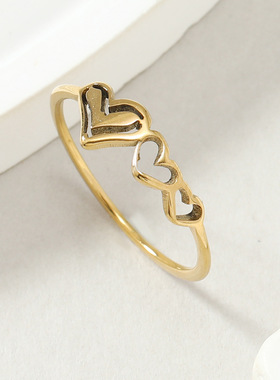 欧美心心相印镂空爱心戒指