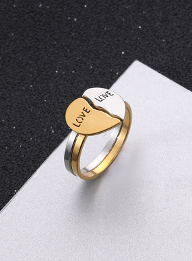 时尚钛钢爱心对戒情侣戒指