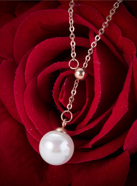 欧美玫瑰金简约钛钢项链女招财猫