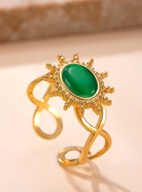 太阳花猫眼石复古开口戒