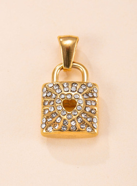 不锈钢镶钻爱心锁项链配件