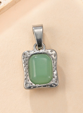 单吊坠不锈钢压花天然石项链