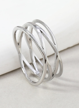 欧美简约镂空双交叉几何戒指