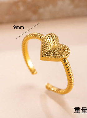 跨境热销钛钢镀金爱心戒指