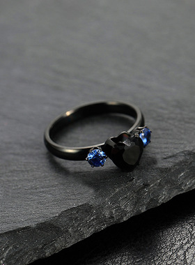 新款跨境不锈钢黑色爱心锆石戒指