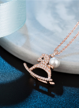 欧美新款925银小木马项链女森系