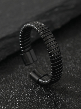 跨境简约C形钛钢开口戒指