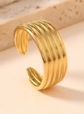 欧美简约不锈钢花朵树叶戒指