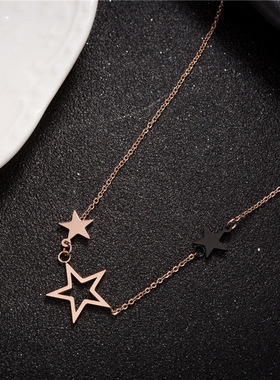 新款钛钢玫瑰金五角星项链
