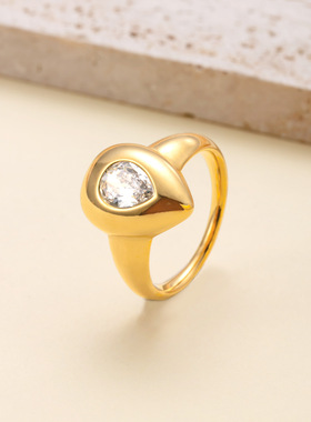 跨境钛钢水滴镶钻戒指