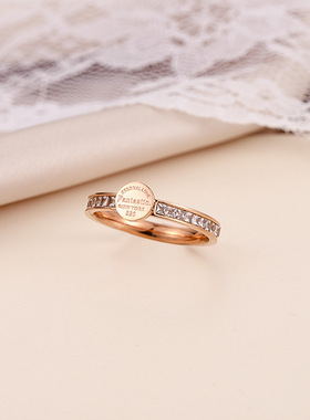 新款钛钢玫瑰金戒指女高档时尚